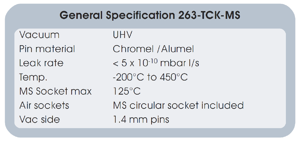 MS熱偶真空饋通基本技術指標