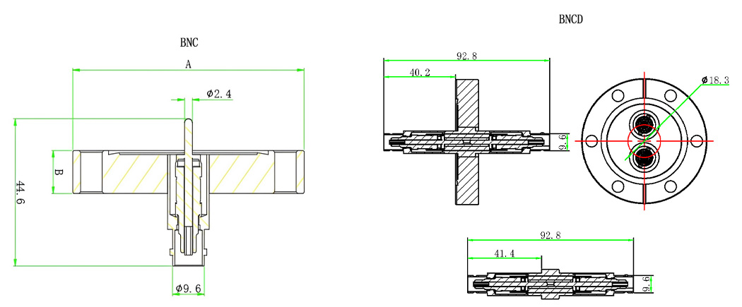 BNC/BNCD同軸饋通尺寸