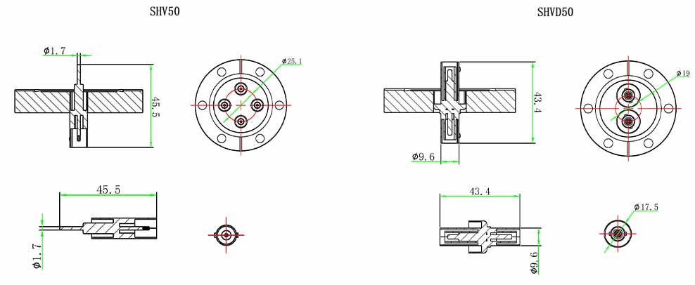 SHV50 / SHVD50 / SHVDF50同軸饋通尺寸